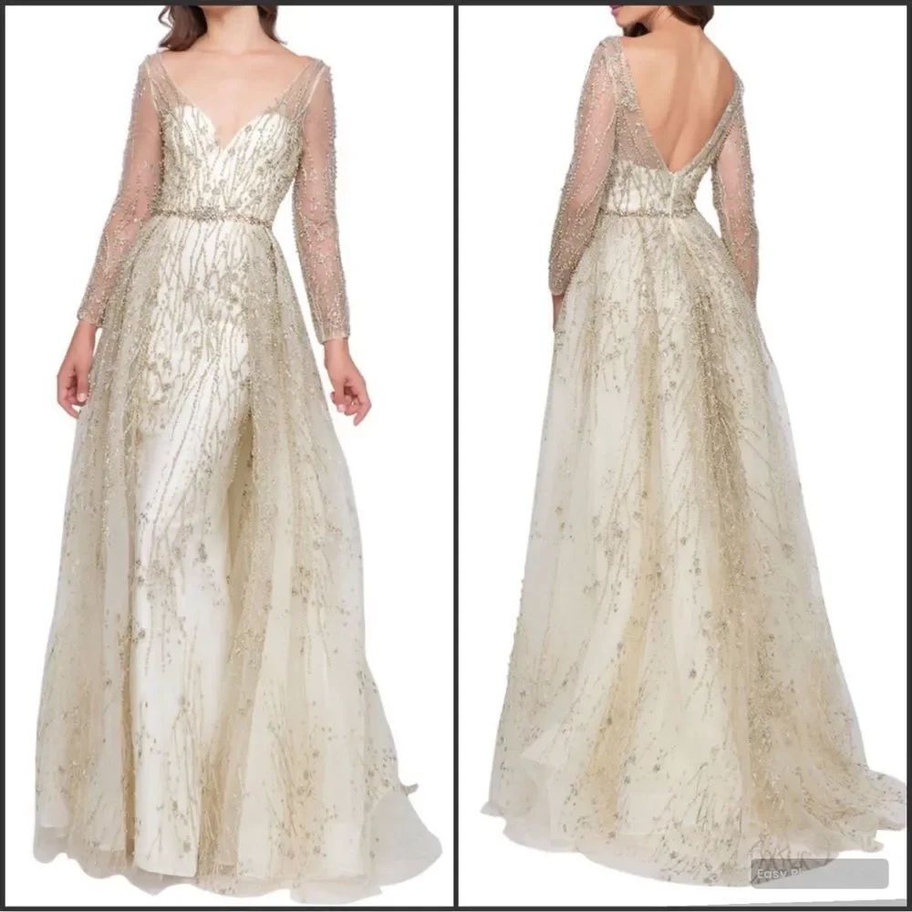 Mac Duggal 50553 Size 4โV Neck A Line Embellished Gown Dress